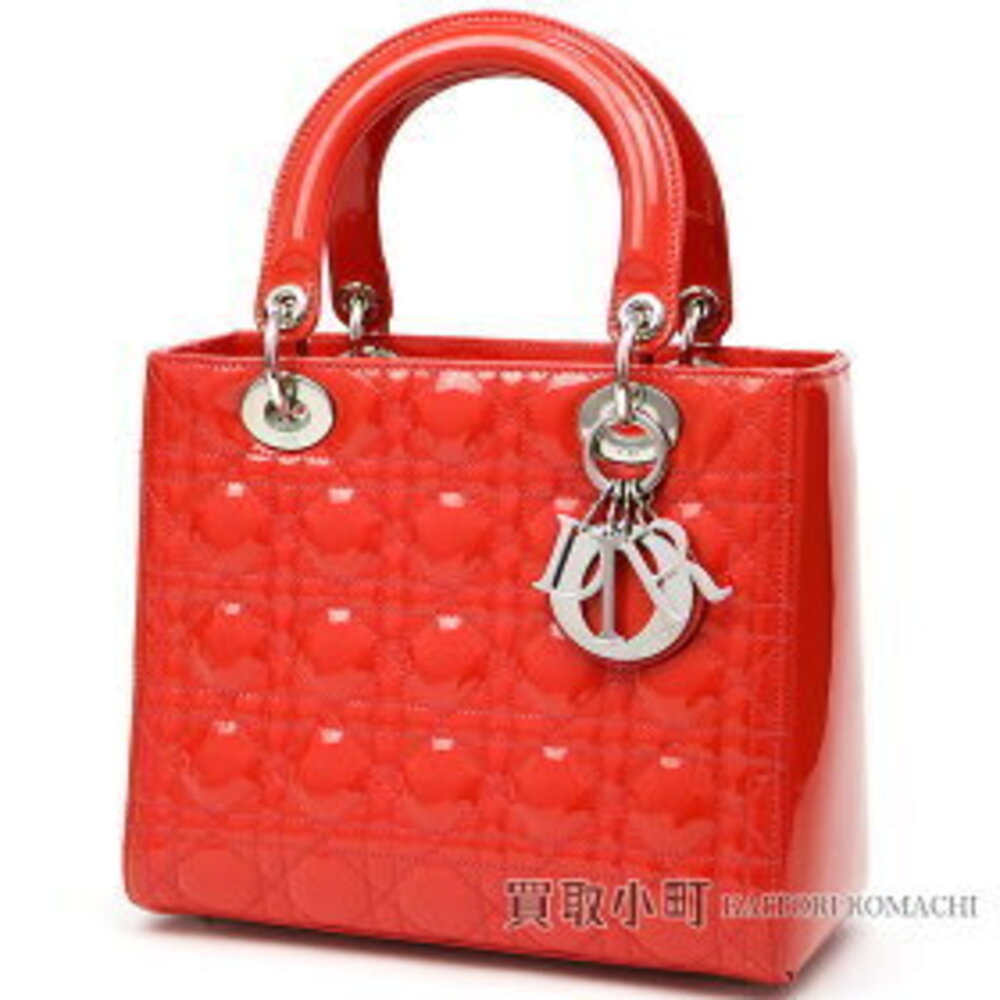 Dior Lady Classic Handbag Vermilion Red Patent Leather Cannage Stitching